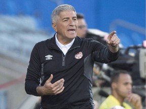 Canada's head coach Octavio Zambrano gives instructions during first half of a friendly match against Curacao, in Montreal on Tuesday, June 13, 2017.