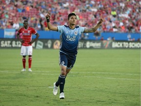 Fredy Montero celebrates his goal on a penalty kick two weeks ago against FC Dallas at Toyota Stadium.