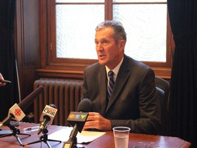 Manitoba Premier Brian Pallister tells reporters in Winnipeg last week that the federal government's timeline to legalize marijuana is far too short and Manitoba currently risks a scenario where legal sales must compete with the illegal drug market.