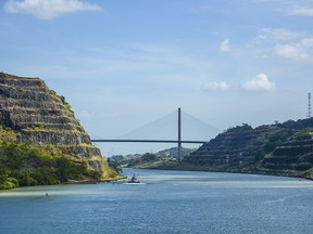 Heading towards the Pacific Ocean from the Atlantic ocean via Panama Canal.