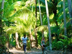 Guests at the Brando resort on Tetiaroa in French Polynesia are supplied with bikes to get around the island.