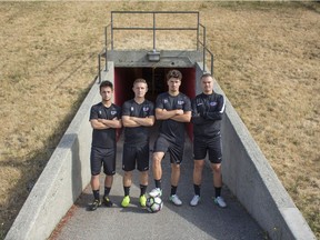 Left to right, Kyle Jones, Adam Jones, Marcello Polisi, Matteo Polisi are all midfielders for the SFU soccer team.