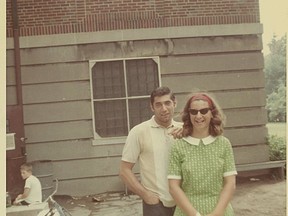 Joe Namath and Connie Carberg at Jets training camp in the mid 1960s.