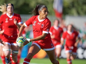Magali Harvey played a starring role in Canada's Women's Rugby World Cup opener on Wednesday against Hong Kong.