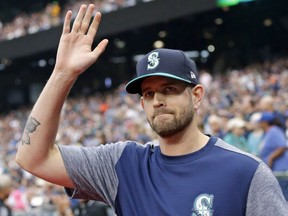 James Paxton

Seattle Mariners pitcher James Paxton waves to fans while being introduced as the American League starting pitcher of the month for July, before a baseball game against the Los Angeles Angels, Friday, Aug. 11, 2017, in Seattle. (AP Photo/Elaine Thompson) ORG XMIT: WAET105
Elaine Thompson, AP