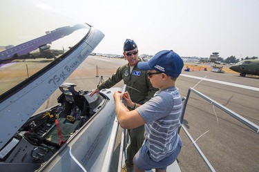 An F-16 pilot giving a tour of his plane at Abbotsford International Airshow. It runs Friday to Sunday, Aug. 11 to 13.