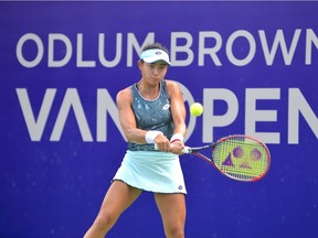 Carol Zhao of Richmond Hill rallied to beat Yanina Wickmayer in the second round at the Odlum Brown VanOpen tennis tournament at the Hollyburn Country Club in West Vancouver on Thursday.