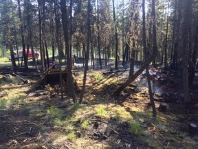 A wildfire in Logan Lake, B.C., in June 2017 is seen in this handout photo. The fire stayed low to the ground and did not burn upwards to the tops of trees because of the community&#039;s wildfire mitigation efforts. The fire in Logan Lake started like so many others in British Columbia&#039;s worst wildfire season on record, a smouldering campfire, not fully extinguished, sparked flames that spread across the forest floor. But unlike other blazes that have grown catastrophically, engulfing homes, forests