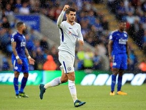 Chelsea&#039;s Alvaro Morata celebrates scoring against Leicester City during the English Premier League soccer match at the King Power Stadium, Leicester, England, Saturday Sept. 9, 2017. (Mike Egerton/PA via AP)