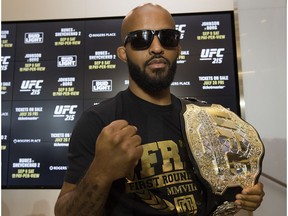 UFC flyweight champion Demetrious Johnson poses for a photo at Rogers Place in Edmonton on July 26.