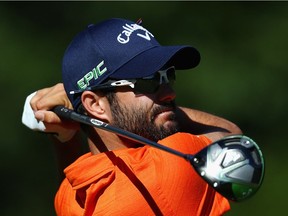 Adam Hadwin of Canada plays his shot from the 13th tee during round two of the Dell Technologies Championship at TPC Boston on September 2, 2017 in Norton, Massachusetts.