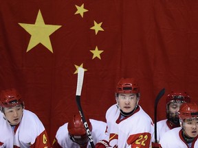 Players of China looks on during the men's Ice Hockey match between Japan and China on day five of the 2017 Sapporo Asian Winter Games at Tsukisamu Gymnasium on February 22, 2017 in Sapporo, Japan. (Photo by Matt Roberts/Getty Images)