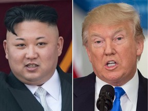 North Korea leader Kim Jong-Un (left), pictured in April 2017, and U.S. President Donald Trump, pictured in July 2017.