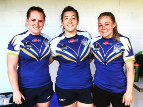 Katie Grudzinski (centre) first started playing rugby league for B.C. this summer.