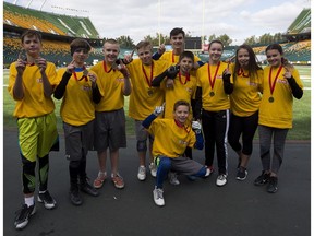 The Spruce Grove Cougars are the winning team in the CFL/NFL Flag Football initiative competition for 11-12 year old kids on Saturday September 23, 2017 in Edmonton.