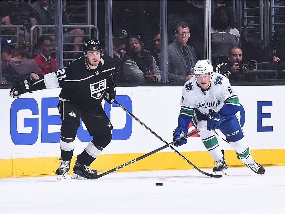 Download Caption: Brock Boeser in Action for Vancouver Canucks against Los  Angeles Kings Wallpaper