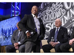 Former B.C. Lions star receiver Geroy Simon did his Superman pose on March 22 when he was introduced in Regina as part of this year's Canadian Football Hall of Fame inductees.