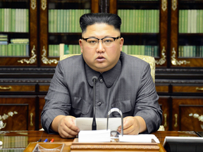 North Korean leader Kim Jong Un delivers a statement in Pyongyang