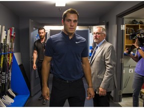 Bo Horvat of the Vancouver Canucks arrives at the South Okanagan Events Centre in Penticton on Friday for a news conference after signing a six-year contract with the NHL team.