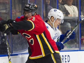 Olli Juolevi arrived at training camp weighing 200 pounds, 20 more than last season. The defenceman is struggling a bit to adjust to the weight during the Young Stars tournament, getting caught flatfooted a few times in Sunday's 6-2 loss to the Calgary Flames.