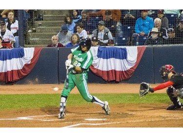 A hit by left fielder Zach Davis - #22 - during game 4 of the Northwest League championship series.