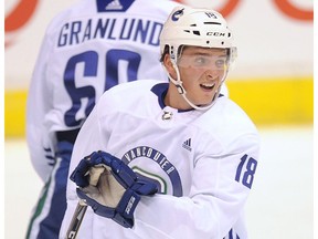 Jake Virtanen works out on Wednesday at the Vancouver Canucks 2017 training camp at Rogers Arena. Virtanen believes he can secure a roster spot this season, thanks to his off-season conditioning program.