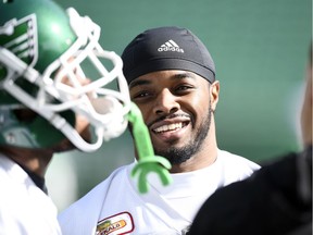 Former NFL running back Trent Richardson during Saskatchewan Roughriders practice at Mosaic Stadium in Regina.