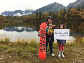 Dennis Adamson, the electoral director of the Fraser Valley Regional District's Electoral Area B, is accompanied by Sunshine Valley constituent Kylee Faulkner near Khalater Lake (known also as Texas Lake) off the TransCanada Highway, near where Barrick Gold Corp. may one day build a gondola leading to a ski hill and recreation resort called the Giant Nickel All Season Resort at the site of the old Mascot Giant nickel mine. [PNG Merlin Archive] Photo courtesy of FVRD, PNG