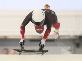 In this Nov. 6, 2014 file photo, Mimi Rahneva competes at a Skeleton World Cup women's selection race in Calgary.