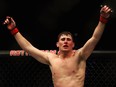 Darren Till of England celebrates victory against Bojan Velickovic of Serbia after their Welterweight bout during September's UFC Fight Night at Ahoy in Rotterdam, Netherlands.  He won by unanimous decision.