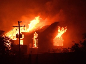 The Signorello Estate winery burns in the Napa wine region in California on October 9, 2017, as multiple wind-driven fires continue to whip through the region.