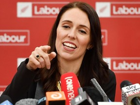 New Zealand's Labour party leader Jacinda Ardern speaks to the media after her first caucus meeting as Prime Minister-elect at Parliament in Wellington on October 20, 2017.