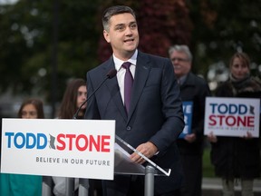MLA Todd Stone announces he will seek the leadership of the B.C. Liberal Party, in Surrey, B.C., on Tuesday October 10, 2017.
