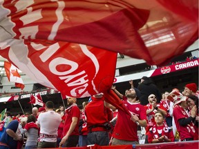 Fans show their support prior to Canada playing Mexico is a FIFA World Cup soccer qualifier at BC Place in March 2016.