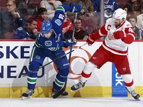 The battle between Vancouver's Brandon Sutter and Detroit's Henrik Zetterberg will be the key match up in Sunday's game at Little Caesar's Arena.