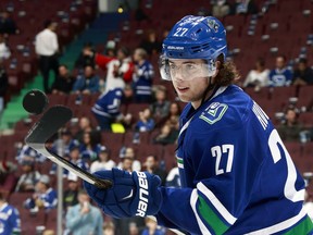 Vancouver Canucks blueliner Ben Hutton (above) is juggling new responsibilities partnering up with fellow young rearguard Troy Stecher.