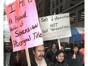 Waving flags, carrying signs and chanting slogans, a small group from the Union of B.C. Indian Chiefs paraded through downtown Vancouver in November 1998 to commemorate the Delgamuukw decision.