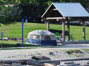 Tents set up by the homeless at Crab Park in Vancouver. In Metro Vancouver, 27 per cent of the homeless population identified as female, the same proportion as in 2014. But in the Fraser Valley – including Abbotsford, Mission, Chilliwack and surrounding municipalities – the proportion remained higher at 35 per cent, up from 34 per cent in 2014.