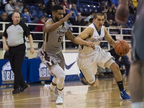 UBC Thunderbirds' guard Phil Jalalpoor, right, will be looking to shoot a lot more as he plays his final season for the Vancouver cagers.