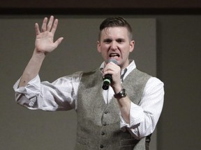 In this Dec. 6, 2016 file photo, Richard Spencer speaks at the Texas A&M University campus in College Station, Texas.