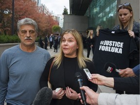 Mitch and Clara Gordic talk to the media outside court after guilty verdicts were delivered to those accused in the 2015 death of their son, Luka Gordic.