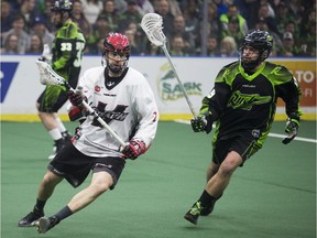 The WLA’s Burnaby Lakers featured several key members of the National Lacrosse League’s Vancouver Stealth on its team this summer, including Stealth captain Matt Beers (left, in action for the Stealth last season against the Saskatchewan Rush).