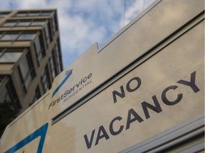 FILE PHOTO - A No Vacancy sign on a rental property in Vancouver's West End Vancouver, January 22 2016.