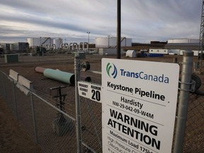 TransCanada's Keystone pipeline facilities are seen in Hardisty, Alta., on Friday, Nov. 6, 2015.