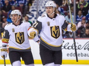 Vegas Golden Knights' William Karlsson and Jonathan Marchessault