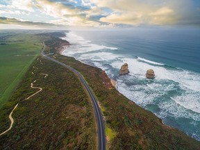 Aerial view of Australia's Great Ocean Road with Gog Magog.