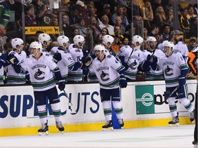 The three forwards on the Vancouver Canucks’ top line — Bo Horvat, Sven Baertschi and Brock Boeser (left to right) — enjoy what for the team has been a rarity in the last couple of seasons: putting the puck in the net. The newly minted trio have one 20-goal season — Horvat’s — combined.