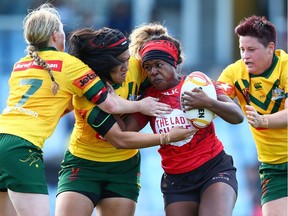 Women's Rugby League World Cup

SYDNEY, AUSTRALIA - NOVEMBER 22:  Tiera Reynolds of Canada is tackled during the Women's Rugby League World Cup match between the Canadian Ravens  and the Australian Jillaroos at Southern Cross Group Stadium on November 22, 2017 in Sydney, Australia.  (Photo by Mark Nolan/Getty Images) ORG XMIT: 775015815
Mark Nolan, Getty Images