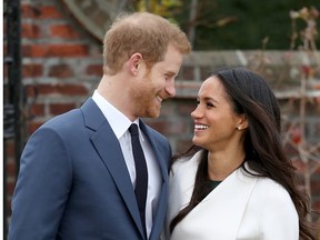 Prince Harry and actress Meghan Markle at Kensington Palace on November 27, 2017 in London, England.