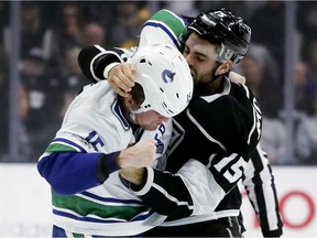 Derek Dorsett, who fought the Kings' Andy Andreoff on Nov. 14, is dealing with neck and back stiffness.
